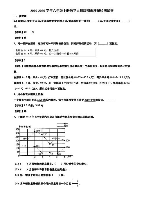 2019-2020学年六年级上册数学人教版期末质量检测试卷含解析