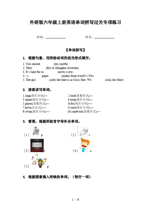 外研版六年级上册英语单词拼写过关专项练习