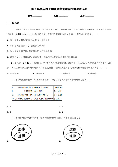 2019年九年级上学期期中道德与法治试题A卷精编