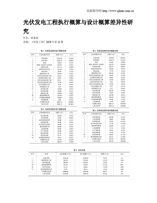 光伏发电工程执行概算与设计概算差异性研究