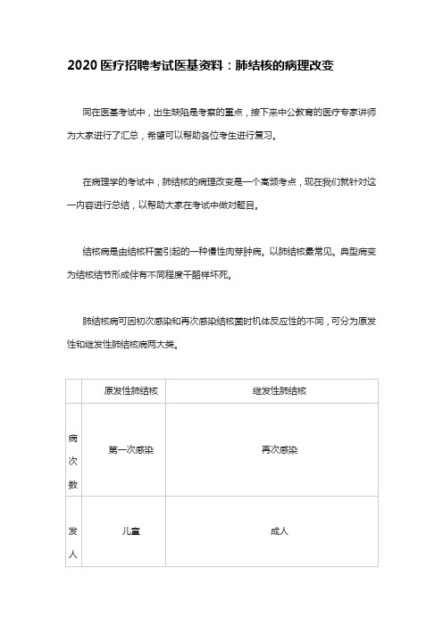 2020医疗招聘考试医基资料:肺结核的病理改变