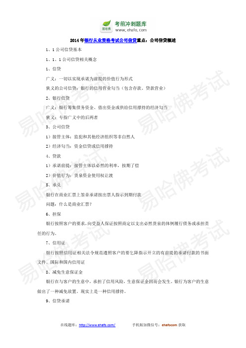 易哈佛2014年银行从业资格考试公司信贷重点