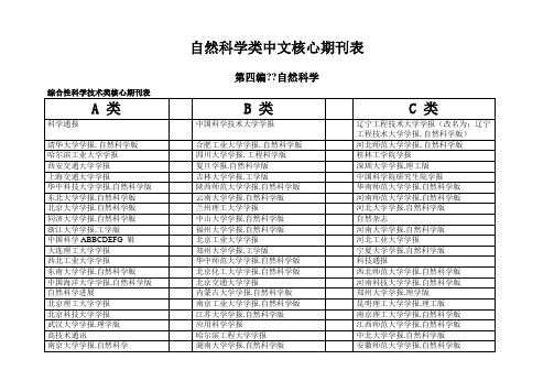 自然科学类中文核心期刊表ABC分类等