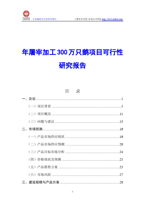 年屠宰加工300万只鹅项目可行性研究报告