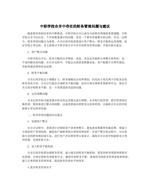 中职学校合并中存在的财务管理问题与建议