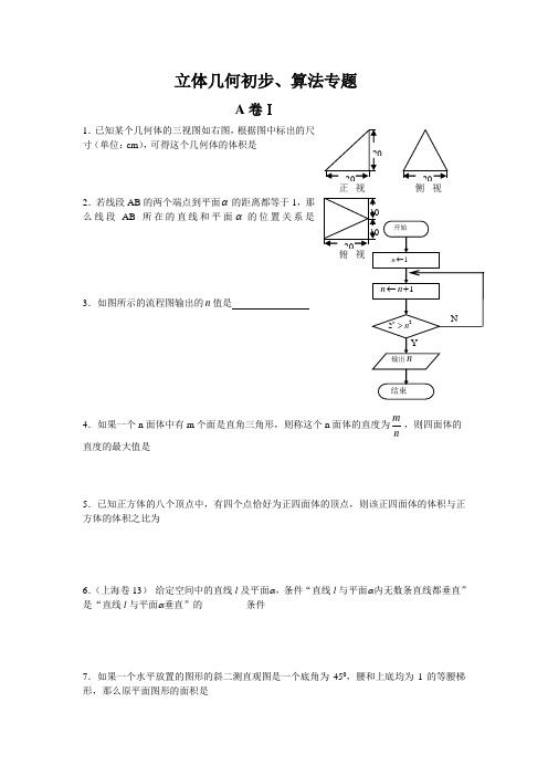 江苏省启东中学2020届高三数学文科复习资料-立体几何初步、算法专题 苏教版