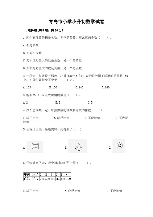 青岛市小学小升初数学试卷及答案解析