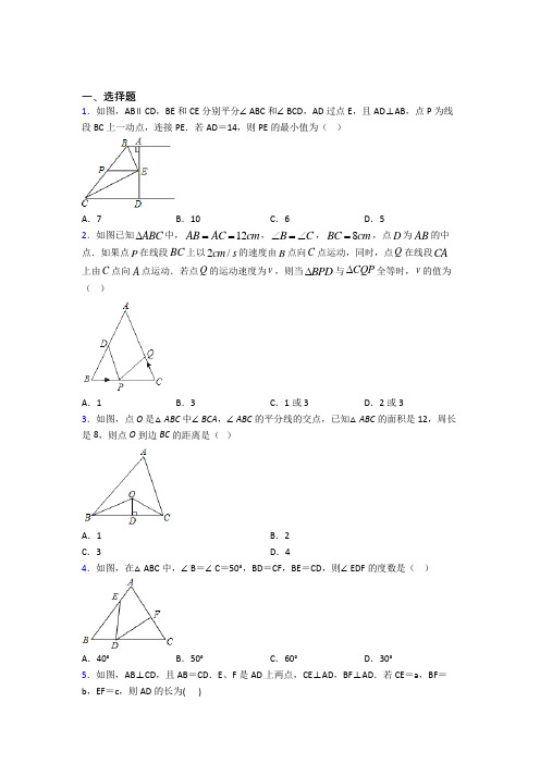 苏州平江中学八年级数学上册第二单元《全等三角形》检测卷(含答案解析)
