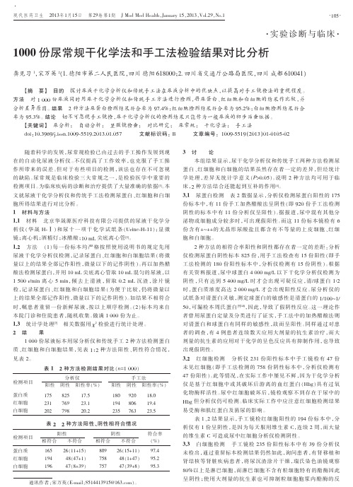 1000份尿常规干化学法和手工法检验结果对比分析