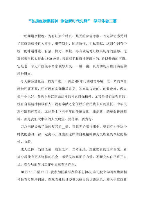 “弘扬红旗渠精神 争做新时代先锋” 学习体会三篇