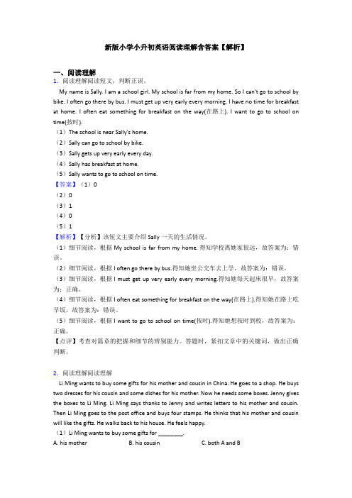 新版小学小升初英语阅读理解含答案【解析】 (28)