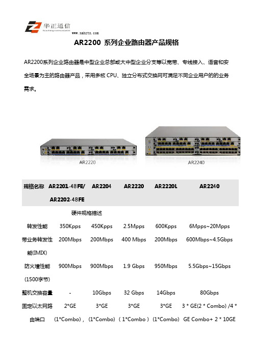 AR2200系列企业路由器产品规格