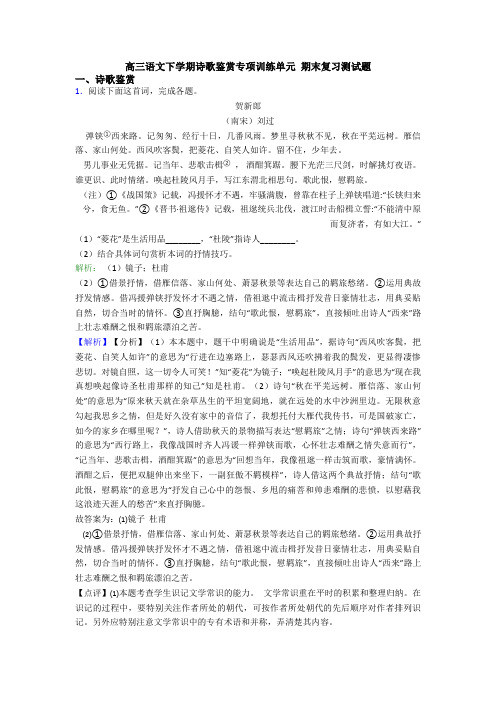 高三语文下学期诗歌鉴赏专项训练单元 期末复习测试题