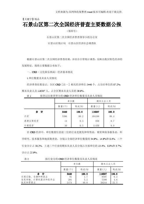 【精品】石景山区第二次全国经济普查主要数据公报