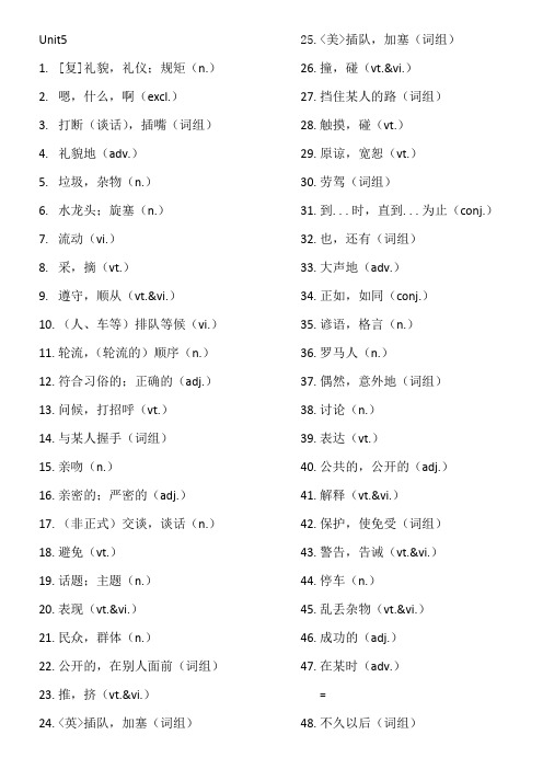 译林牛津8b unit5~8单词默写