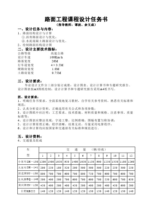 路面工程课程设计任务书