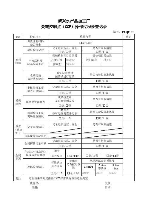 57B关键控制点(CCP)操作过程检查记录填写-每周