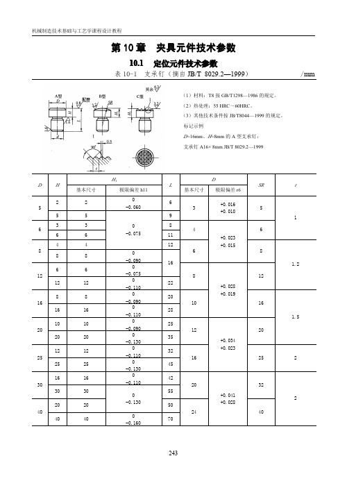 工装、夹具元件技术参数