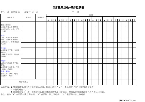 卡尺百分表高度计量具点检保养记录表