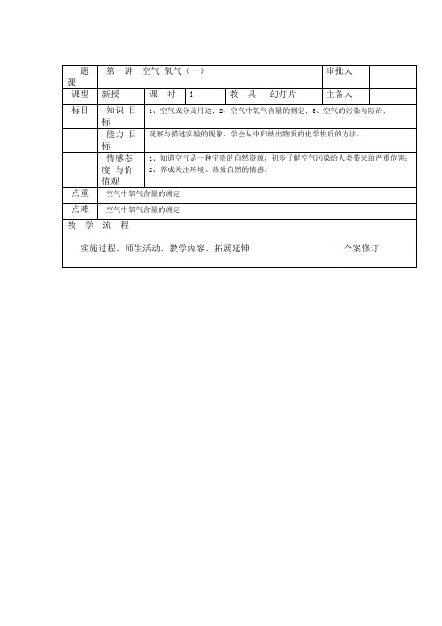 中考化学一轮复习导学案设计空气 氧气无答案