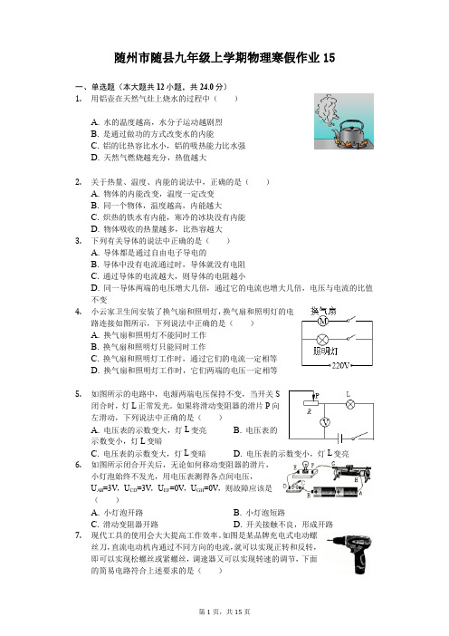 随州市随县九年级上学期物理寒假作业 (15)