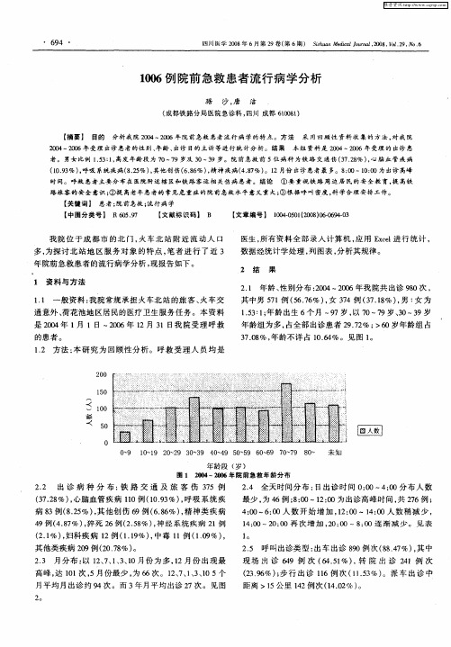 1006例院前急救患者流行病学分析