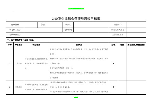 办公室企业综合管理员绩效考核表