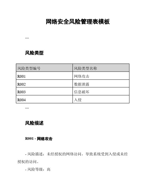 网络安全风险管理表模板