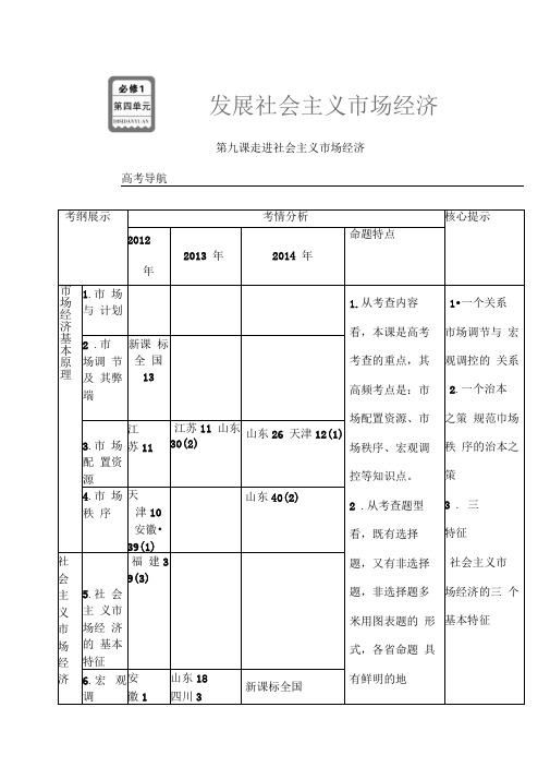 2020届高考政治《经济生活》大一轮复习教案：第九课走进社会主义市场经济