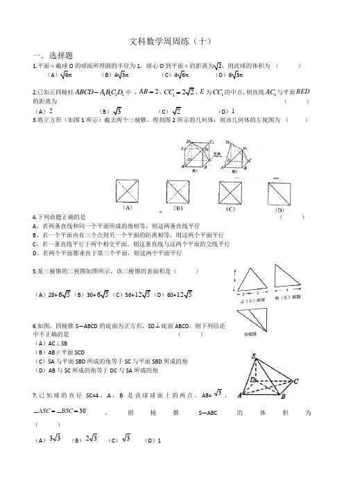 高三数学立体几何文周周练十