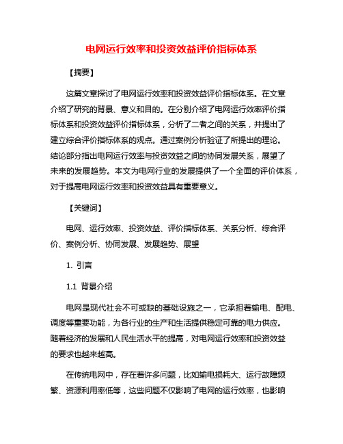 电网运行效率和投资效益评价指标体系