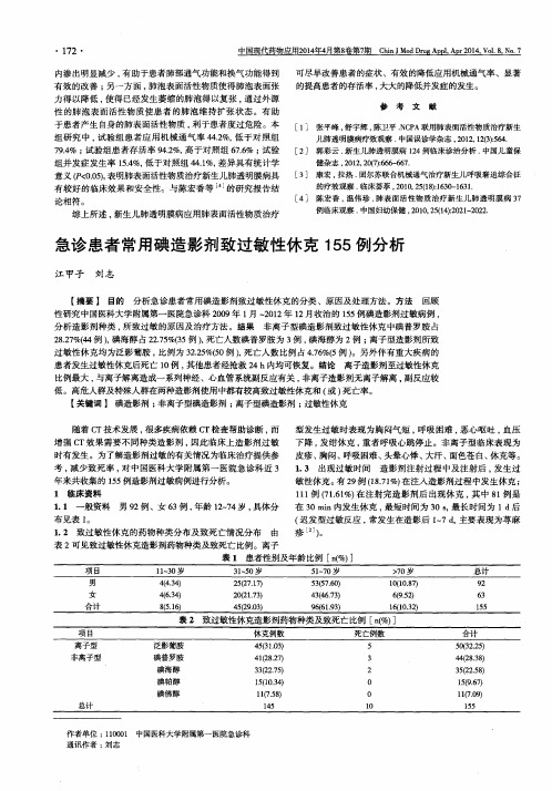 急诊患者常用碘造影剂致过敏性休克155例分析