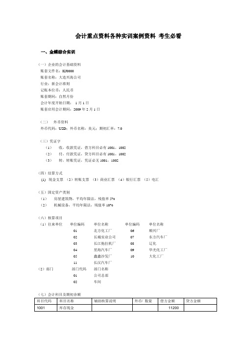 会计重点资料各种实训案例资料 考生必看