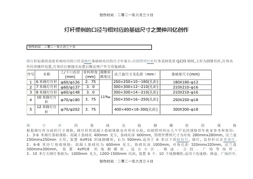 灯杆常规的口径与相对应的基础尺寸