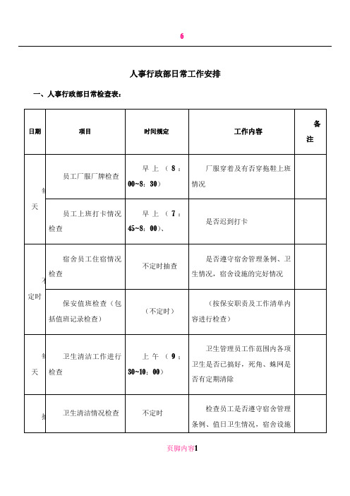 人事行政部工作检查表-日常工作计划