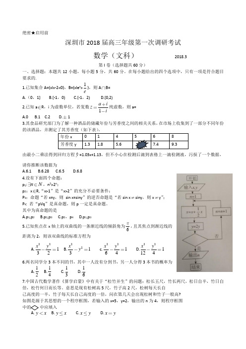 2018届深圳一模文科试题及答案