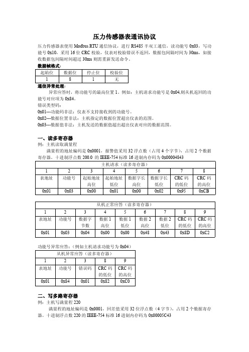 压力传感器表通讯协议