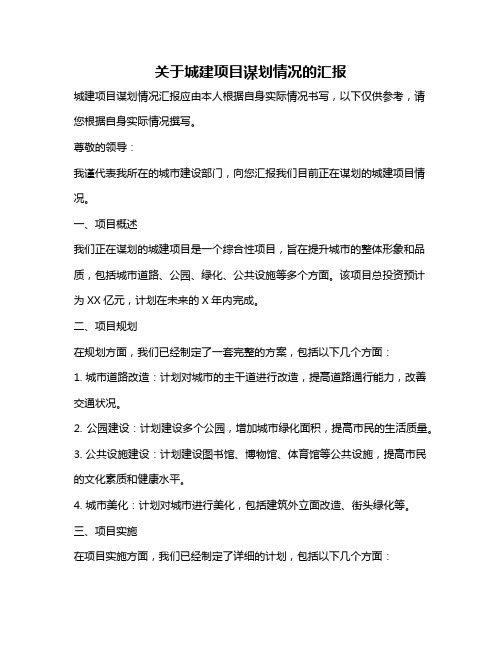 关于城建项目谋划情况的汇报