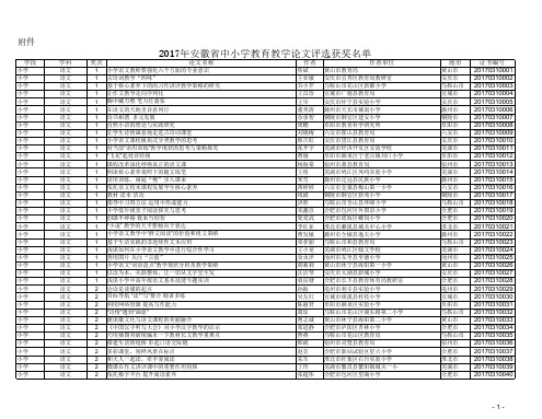 2017年安徽省论论文评选获奖名单