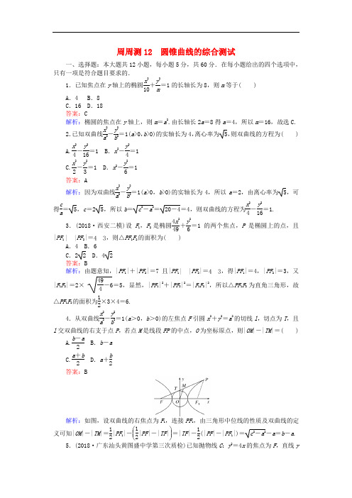 高考数学一轮复习 周周测训练 第12章 圆锥曲线