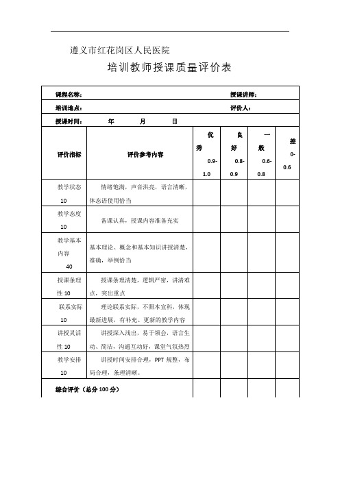 培训教师授课质量评价表