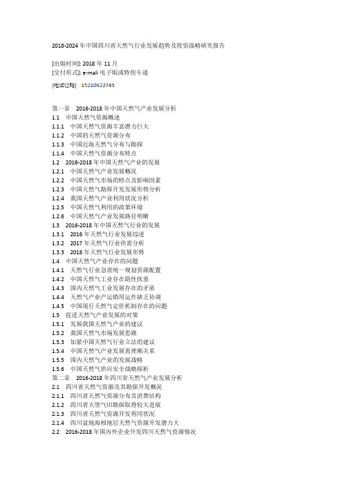 2018-2024年中国四川省天然气行业发展趋势及投资战略研究报告