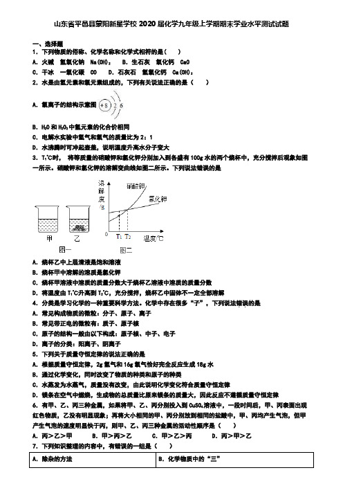 山东省平邑县蒙阳新星学校2020届化学九年级上学期期末学业水平测试试题