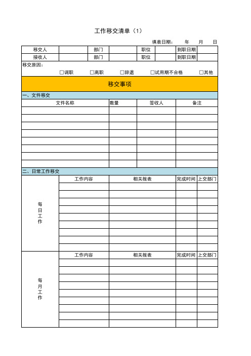 业务工作移交清单