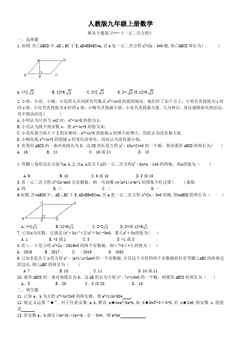 人教版九年级上册数学  期末专题复习---《一元二次方程》(含答案)