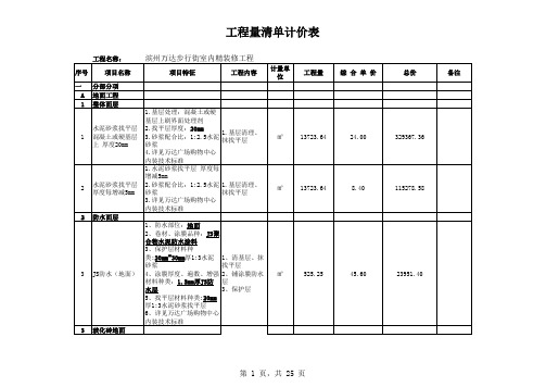 室内精装修工程装饰工程量清单