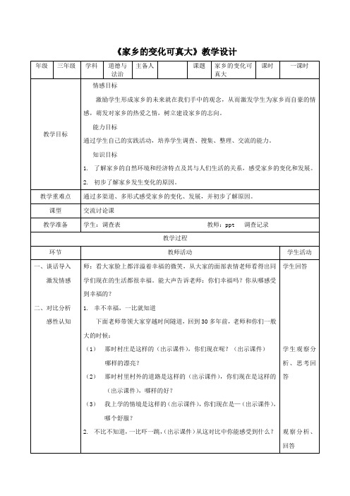 小学道德与法治_《家乡的变化可真大》教学设计学情分析教材分析课后反思