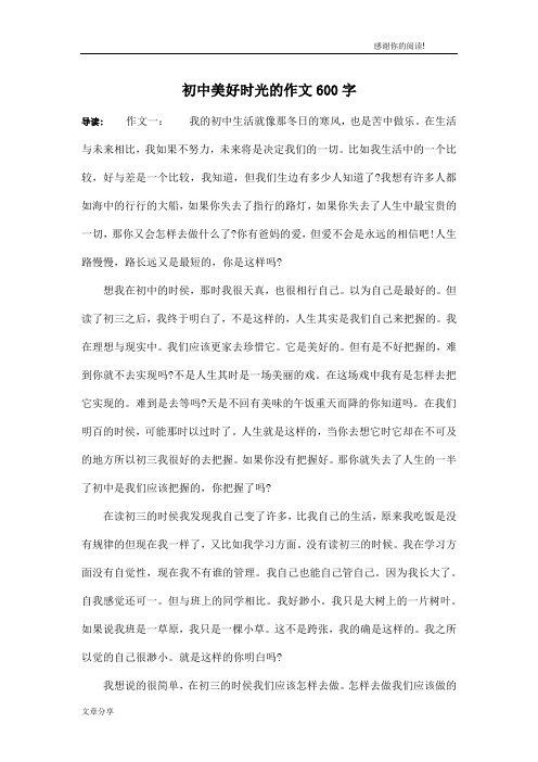 初中美好时光的作文600字