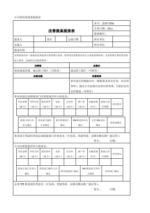 公司改善级改善提案提报表