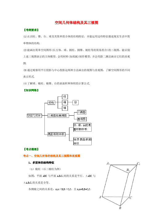 北京四中高考数学总复习 空间几何体结构及其三视图提高知识讲解